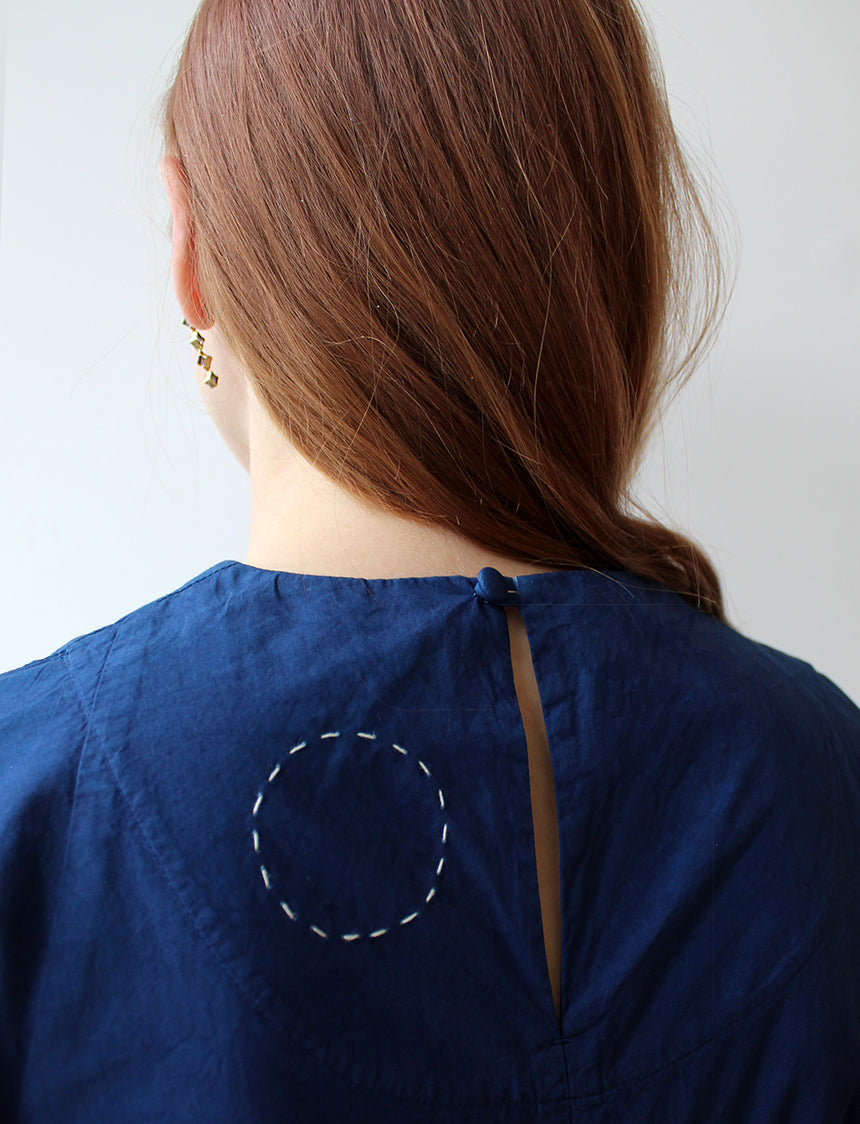 Cosmic Wonder - Cotton Silk Typewriter Farmer's Dress Ryukyu Indigo