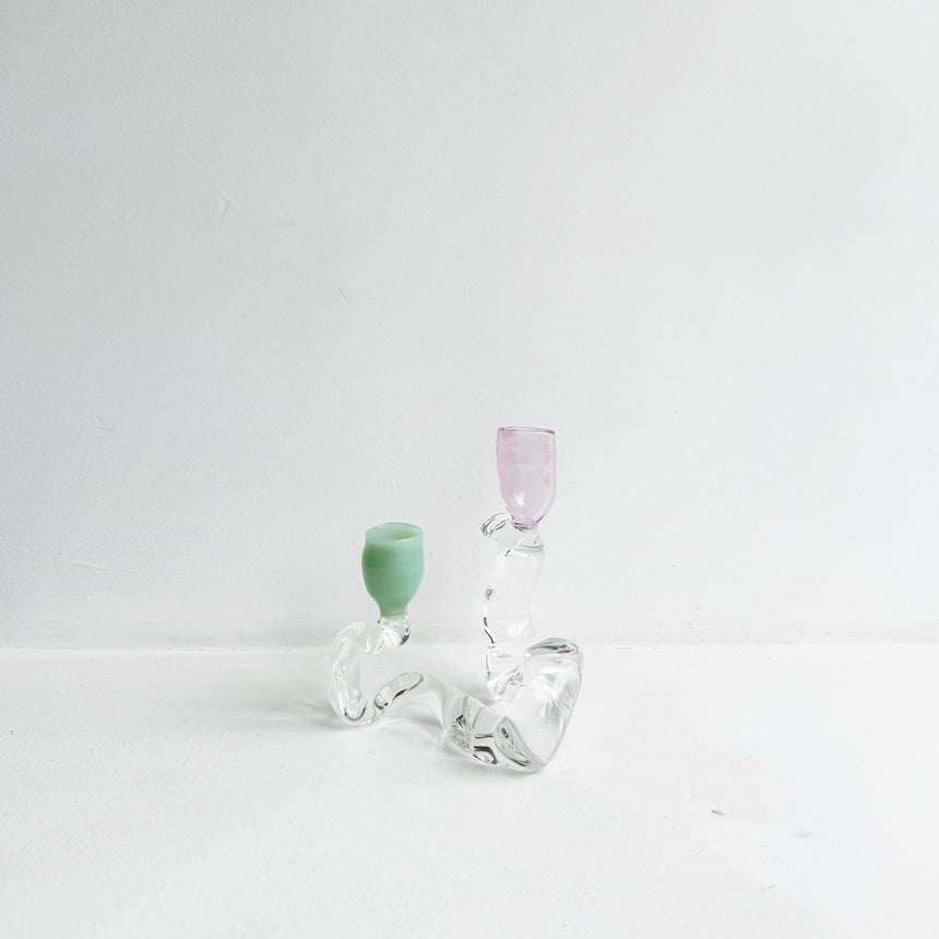 Glass Candelabra - Pink & Green