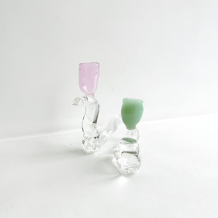 Glass Candelabra - Pink & Green