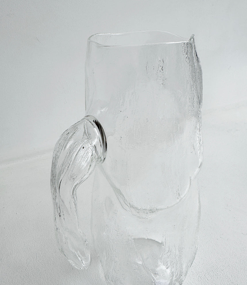 Texture Glass Jug w/Handle, Wood